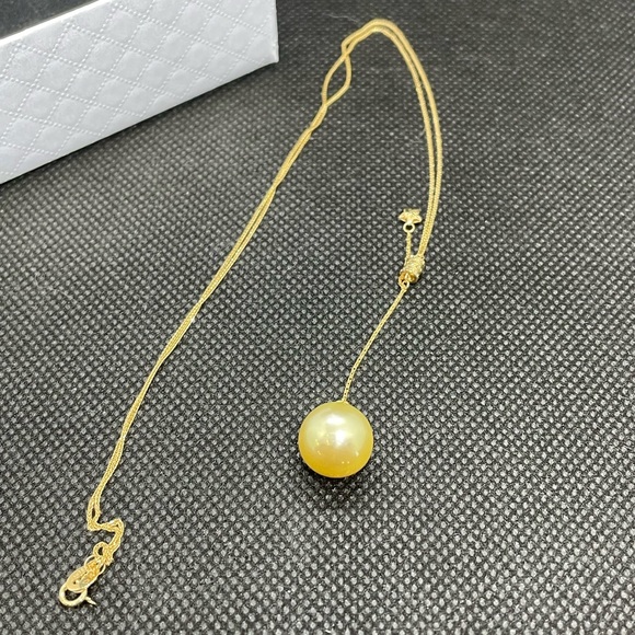 authentic south sea pearl 11.3mm champaigne color 18k chain 14k holder - Picture 3 of 7
